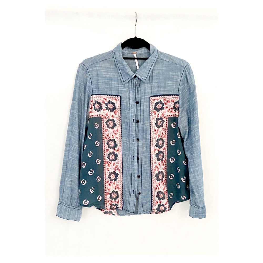 Free People Born Free Chambray Floral Panel Shirt - Picture 6 of 8